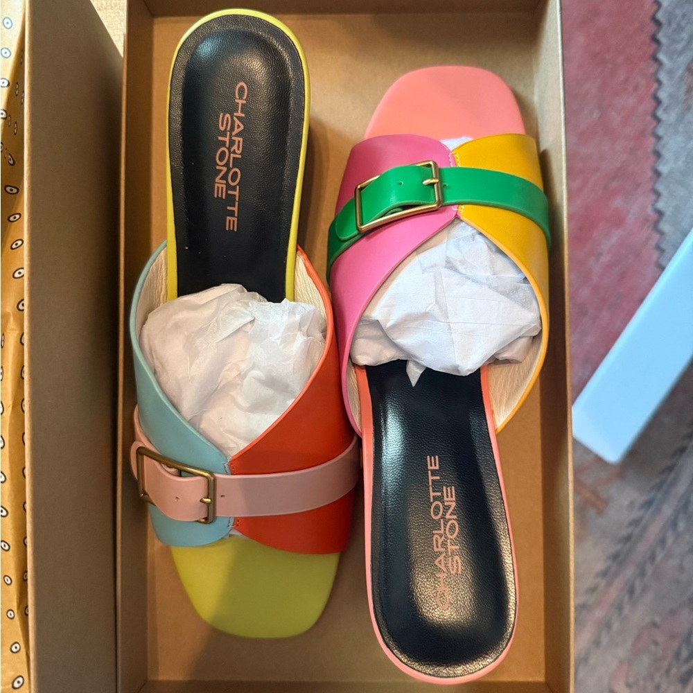 Charlotte Stone Pink and Green Sandals Vibrant Slip-On